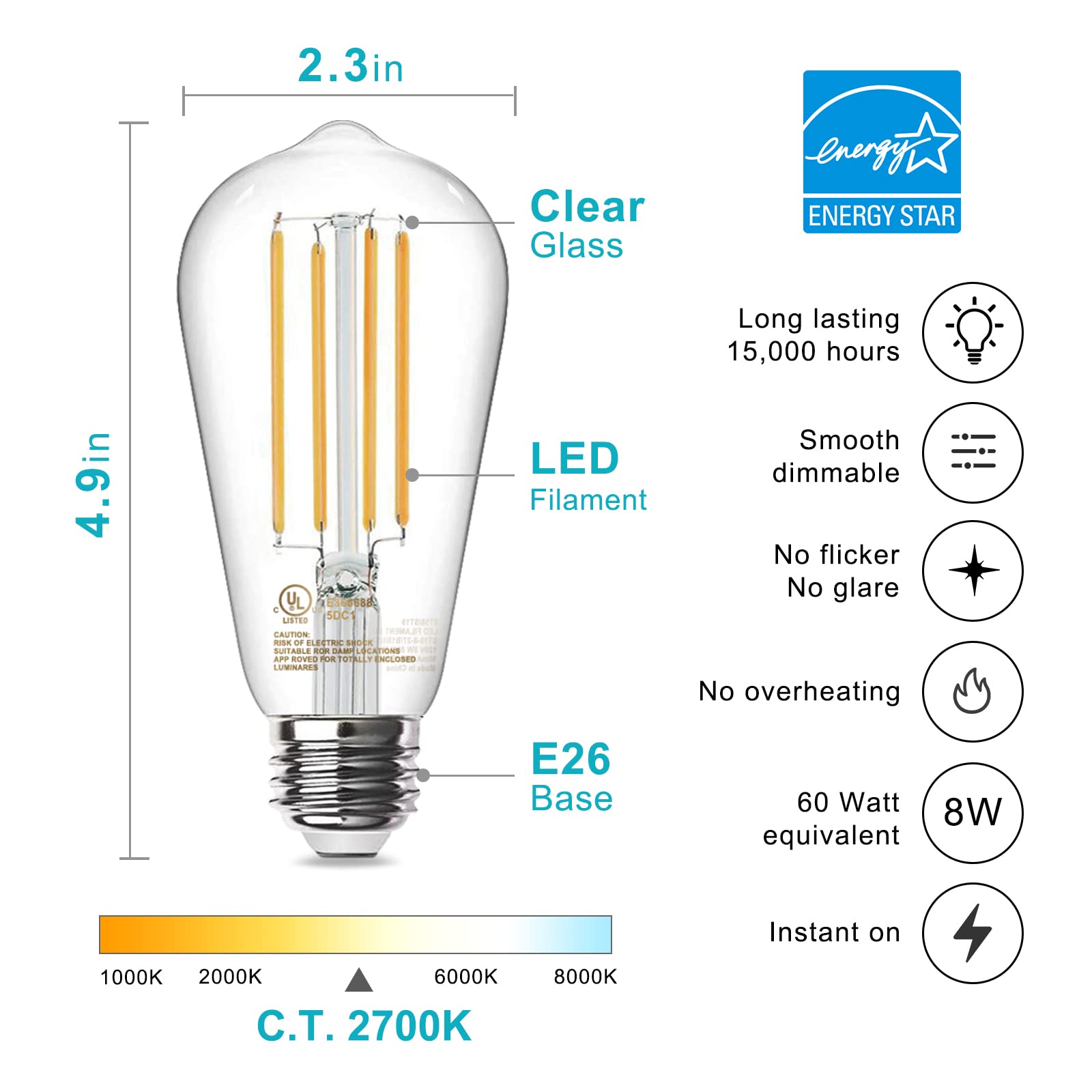 TJOY warm white 2700K Edison bulb installed in lamp for cozy ambience.