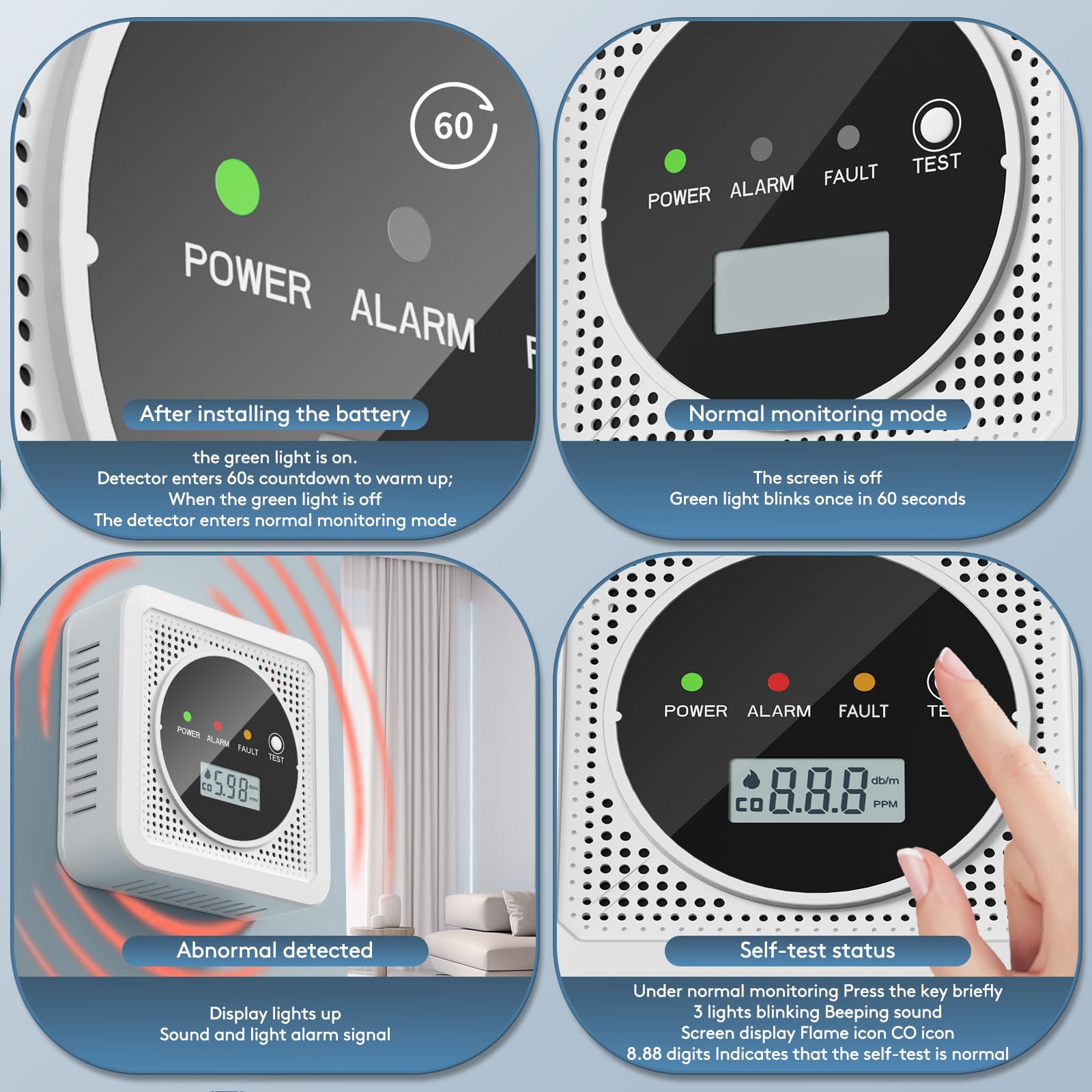 TJTFJS 3-pack 2-in-1 detector 85 dB alarm for instant alerts.