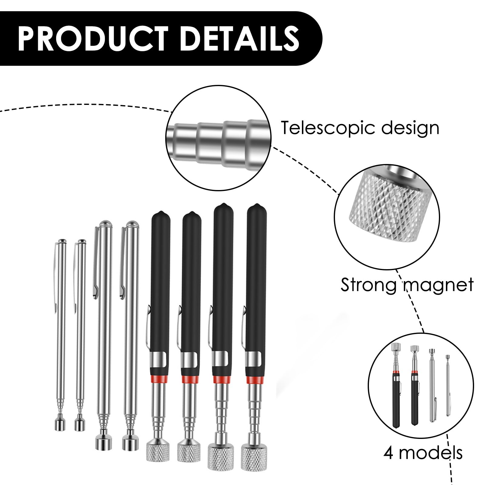 TKSDWBLTY stainless steel magnetic pickup tool designed for workshop durability.