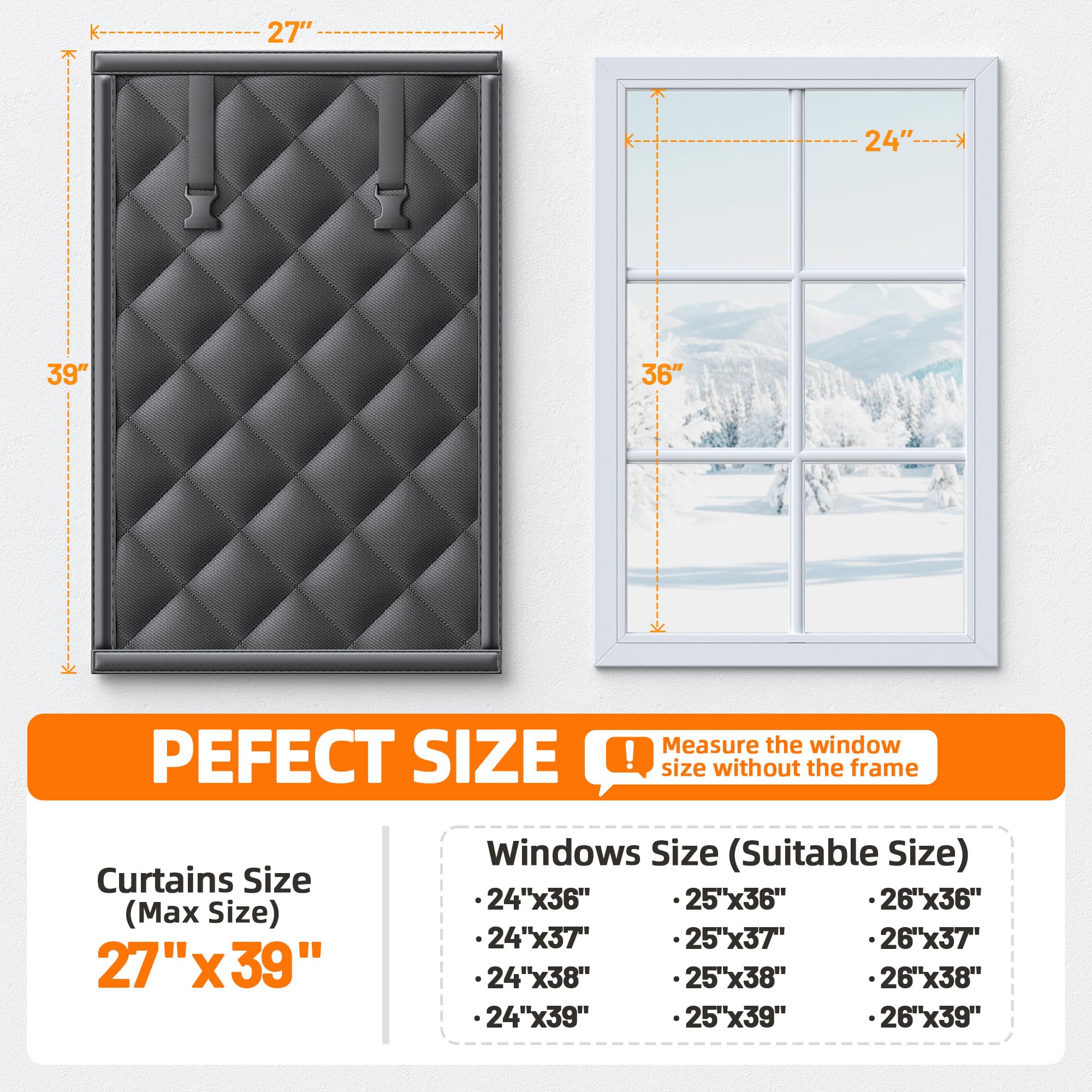 Tlany size guide demonstrates fit for windows up to 24x36 inches.