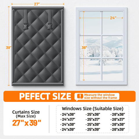 Tlany size guide demonstrates fit for windows up to 24x36 inches.