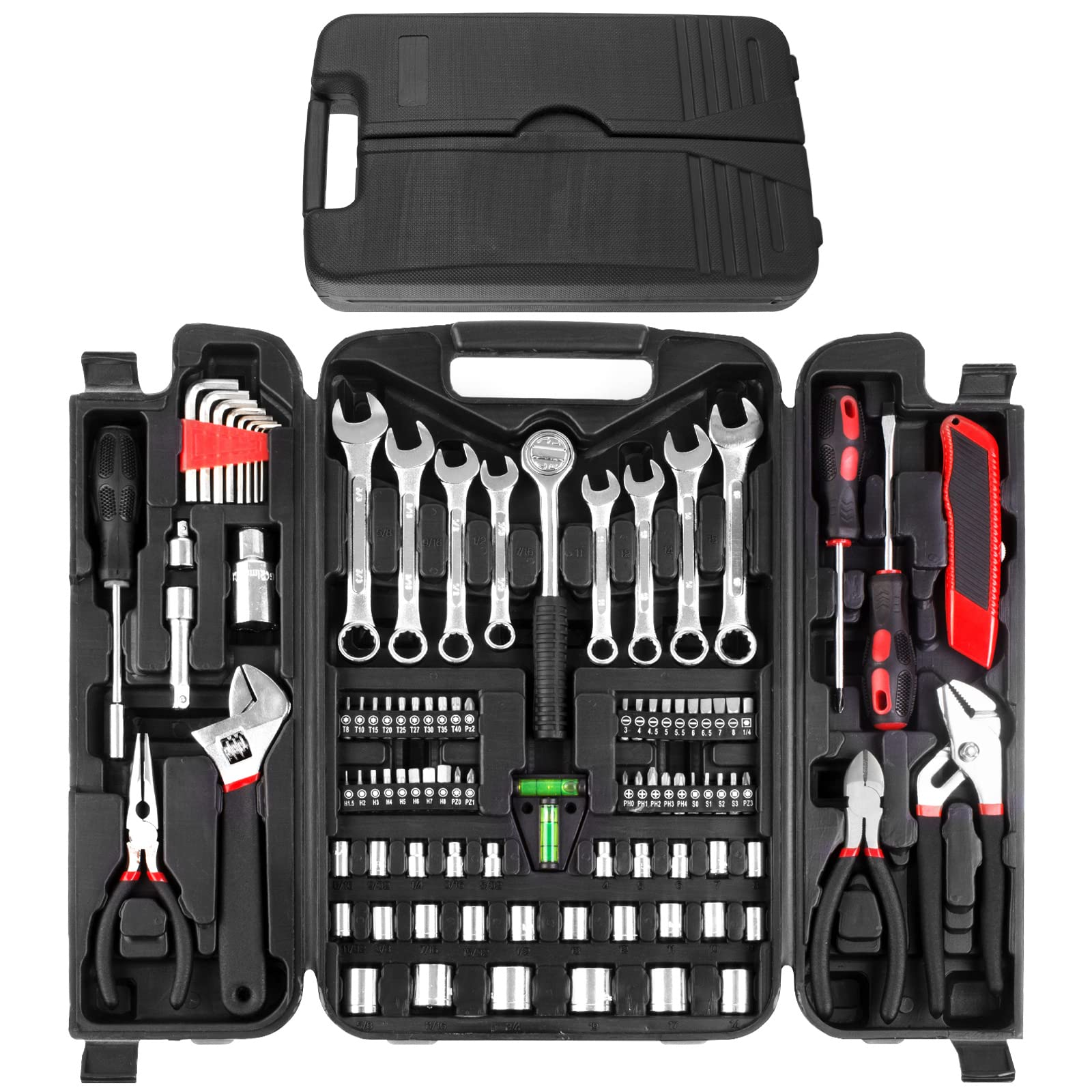 TLGREEN 95-piece tool set in red case for storage and transport