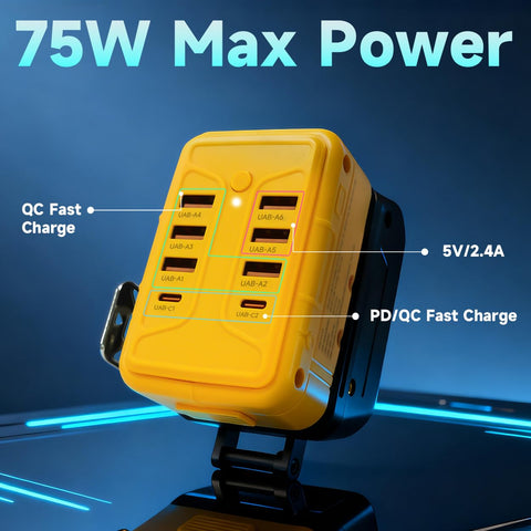 Tlintic DeWalt 75W USB charger safety protections diagram for safe charging