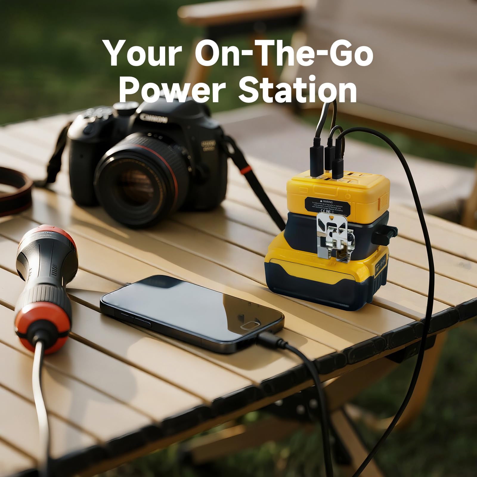 Tlintic charger on a road trip powering laptop and tablet along the way