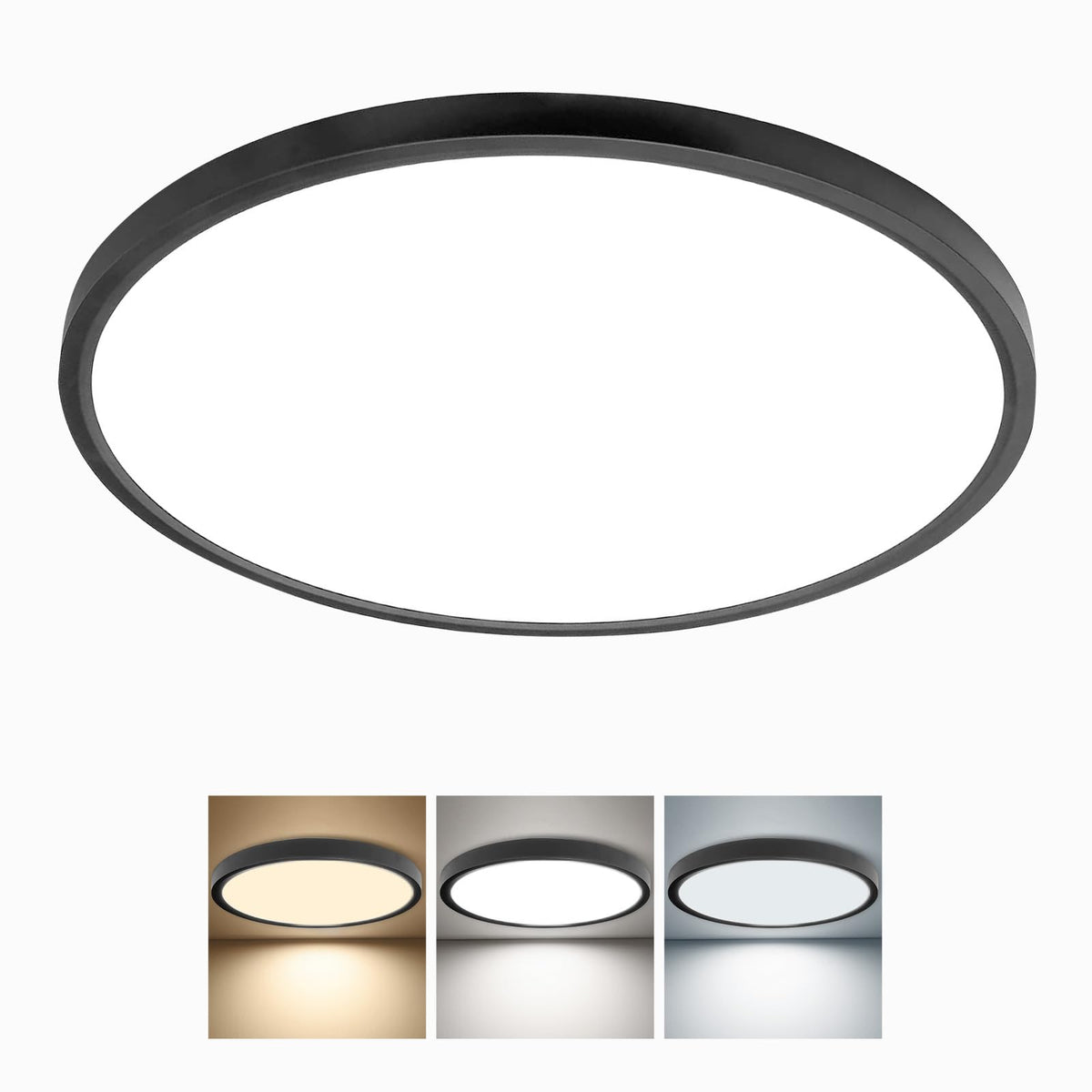 TLZ Lighting 24-inch LED flush mount black round panel for living spaces