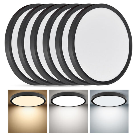 TLZ Lighting 6PK 12in slim ceiling light in black, ideal for modern living spaces.