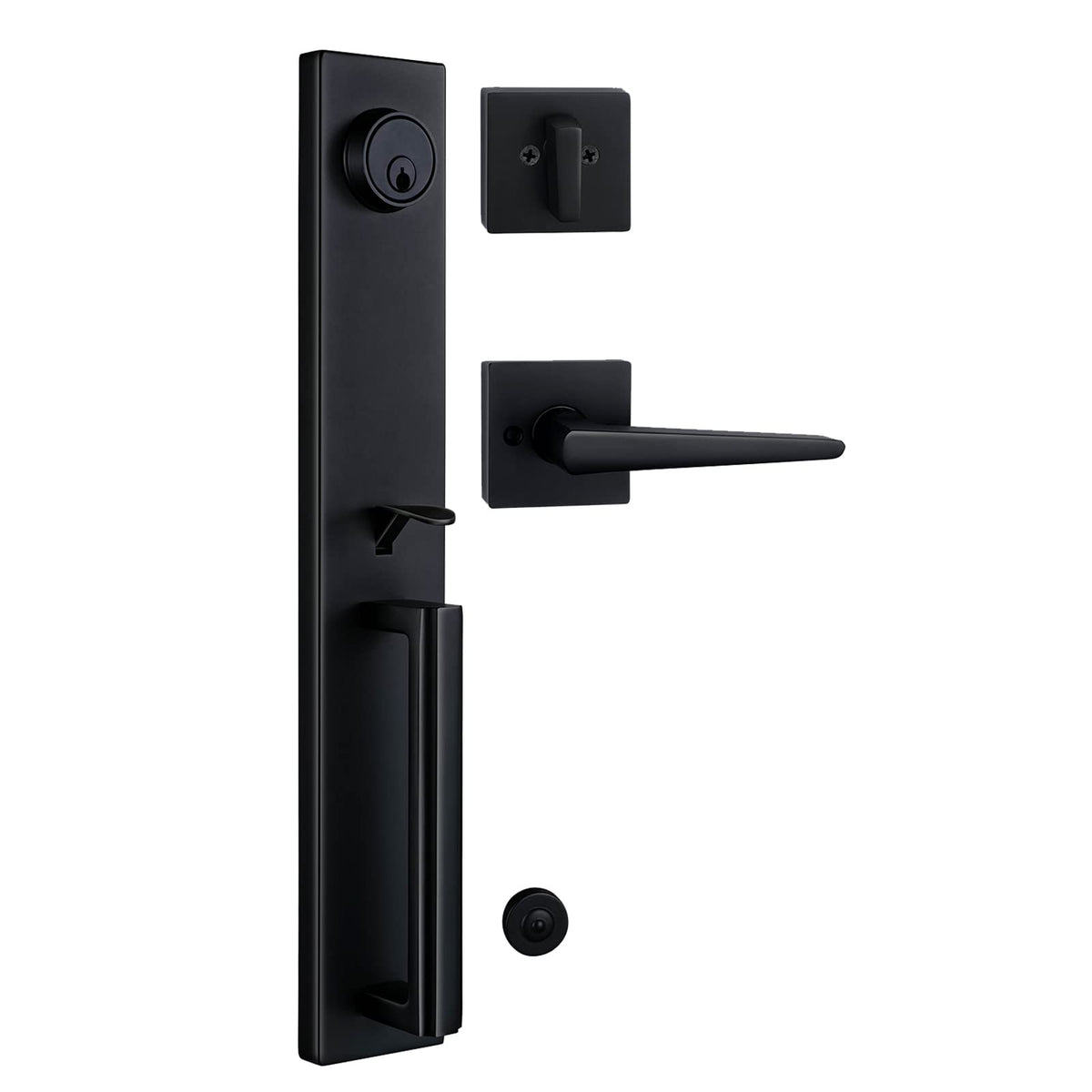 TMC Iron Black keyed active front handleset for secure entry.