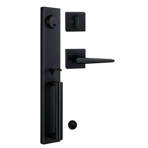 TMC Iron Black keyed active front handleset for secure entry.