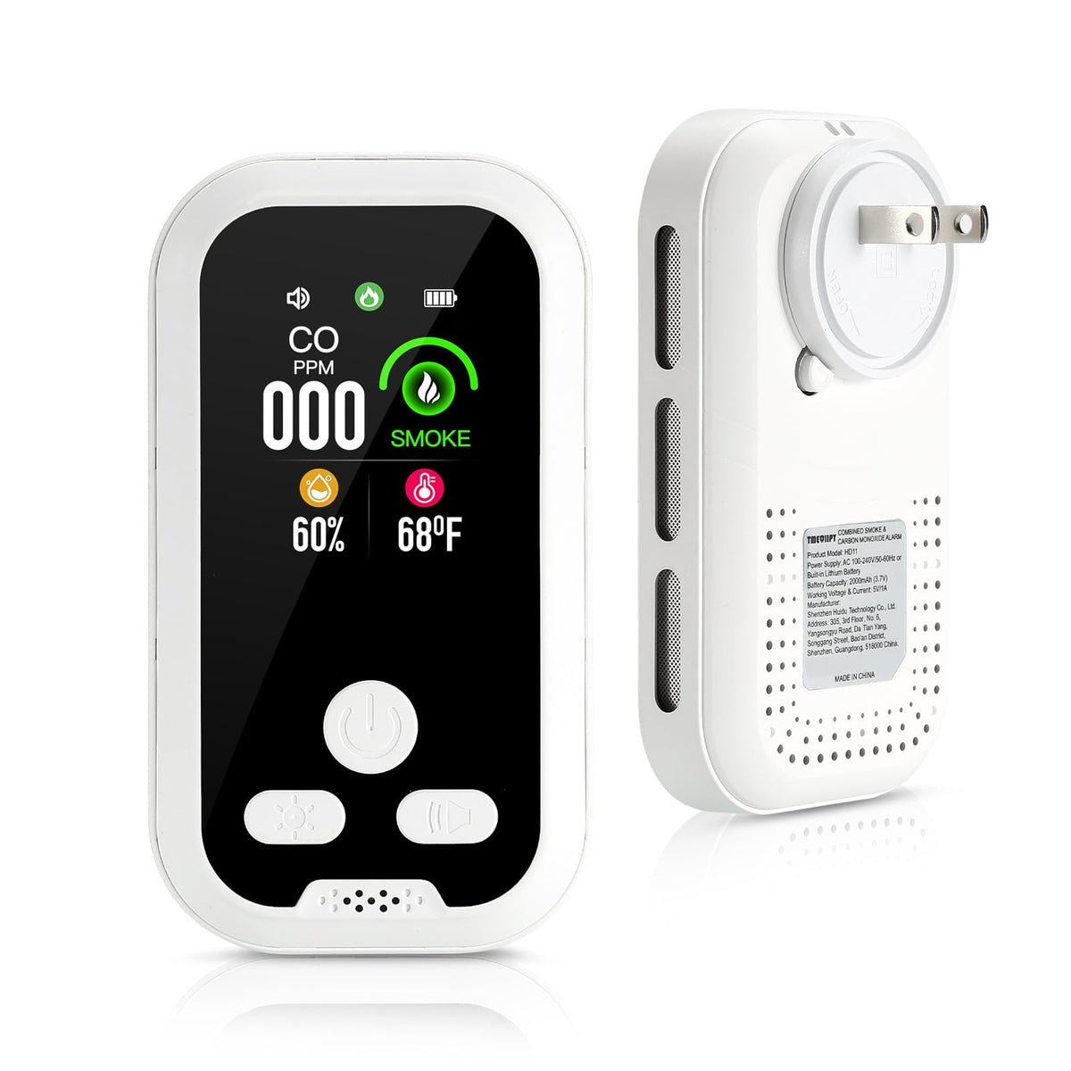TMEOIIPY 4-in-1 CO and Smoke detector front view for real-time alerts