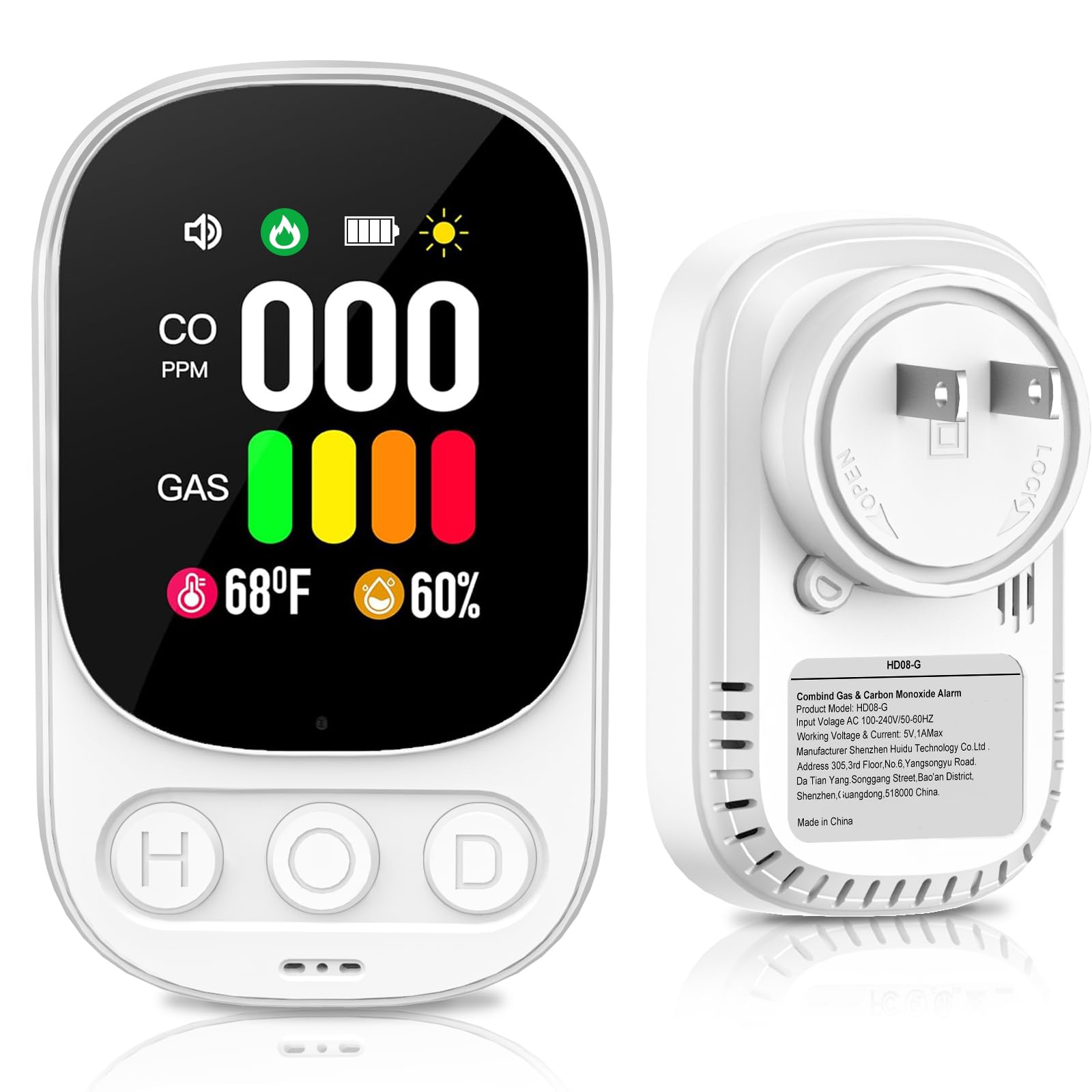 TMEOIIPY carbon monoxide detector plug-in with real-time monitoring