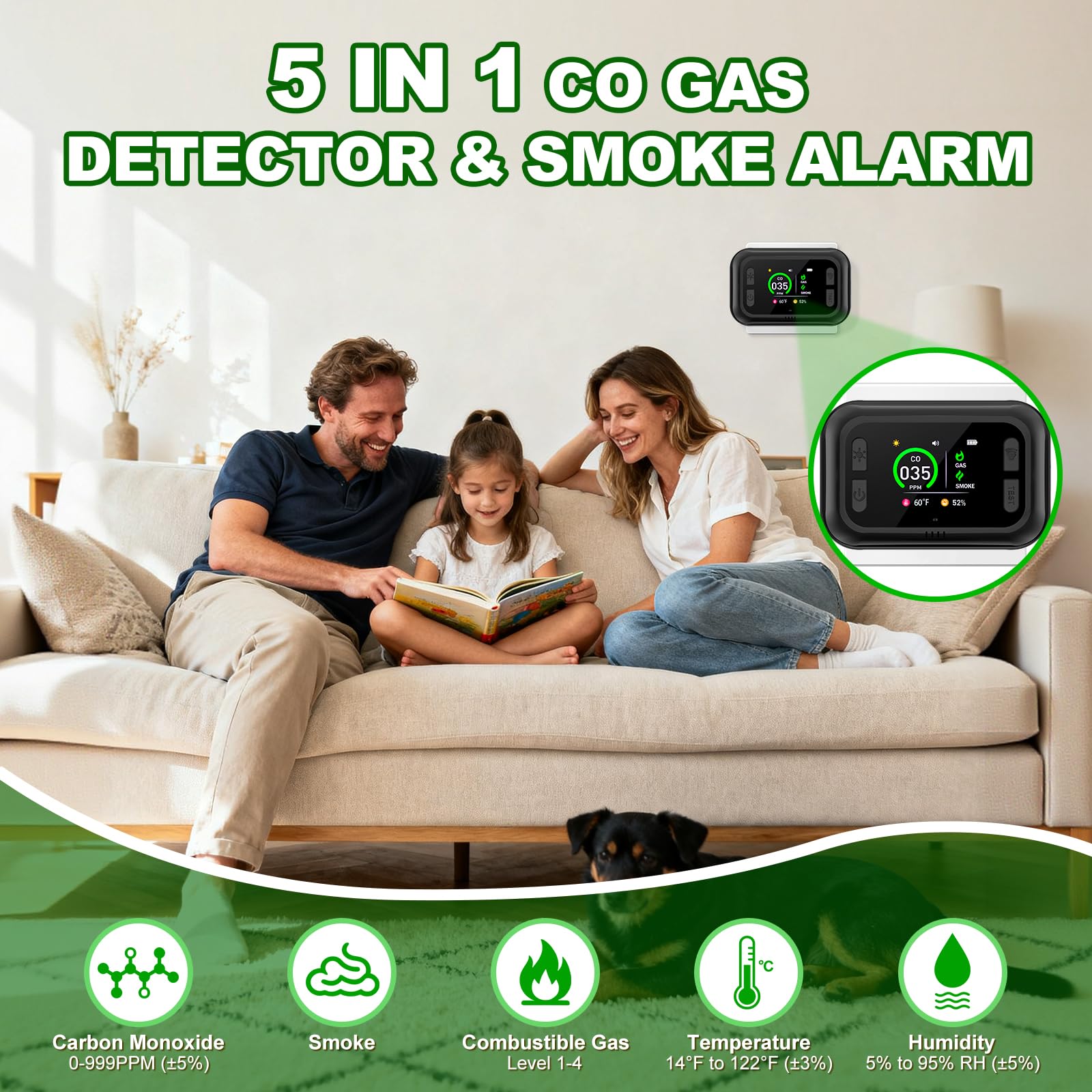 TMEOIIPY CO detector with HD LCD displays real-time readings clearly.