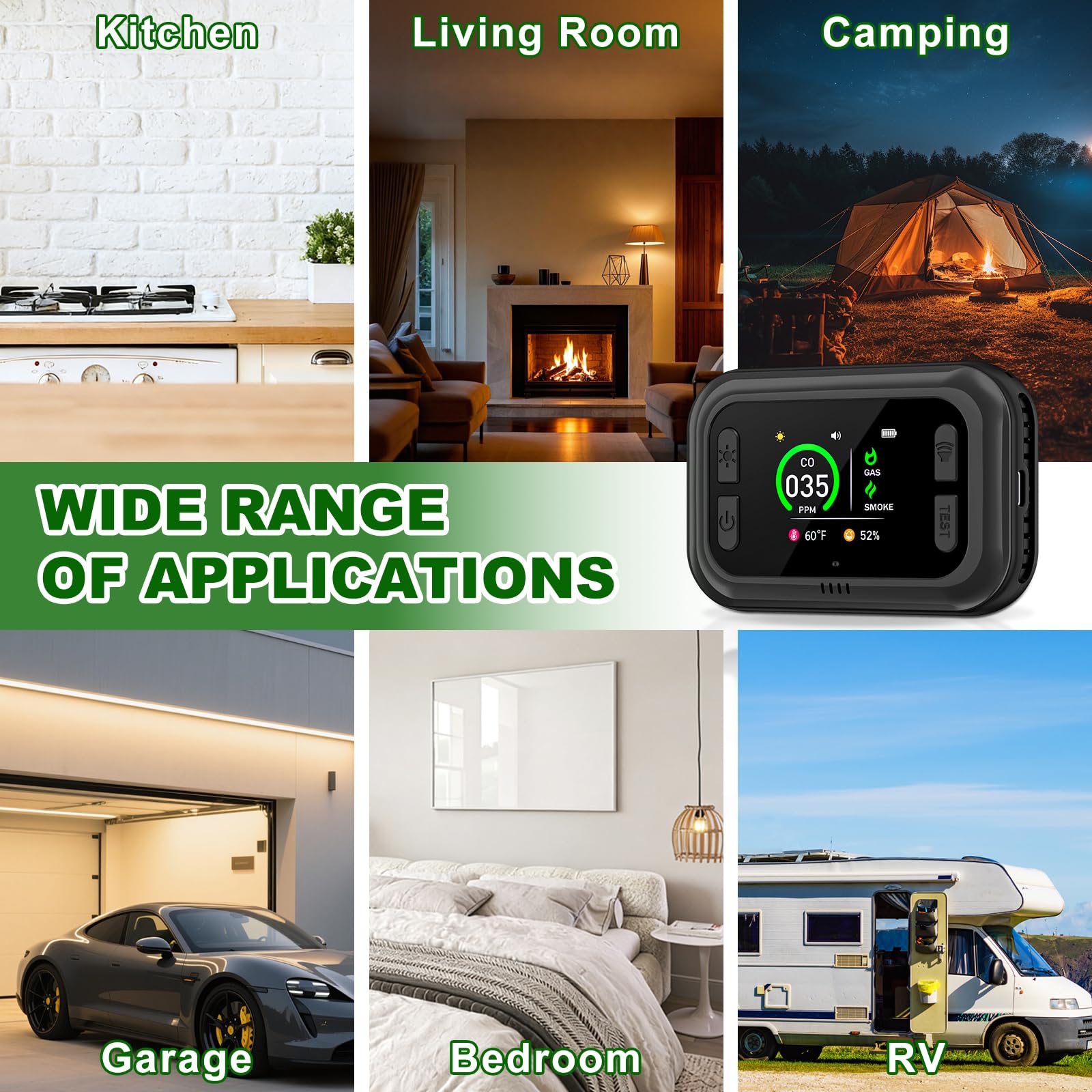 TMEOIIPY home-use detector suitable for bedroom, kitchen, or living areas.