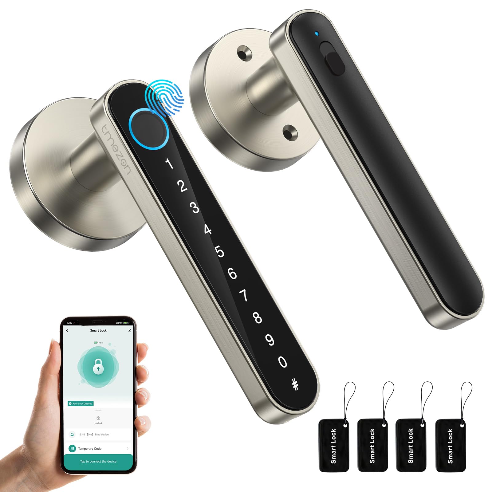 TMEZON fingerprint door lock demonstrates quick biometric entry and security.