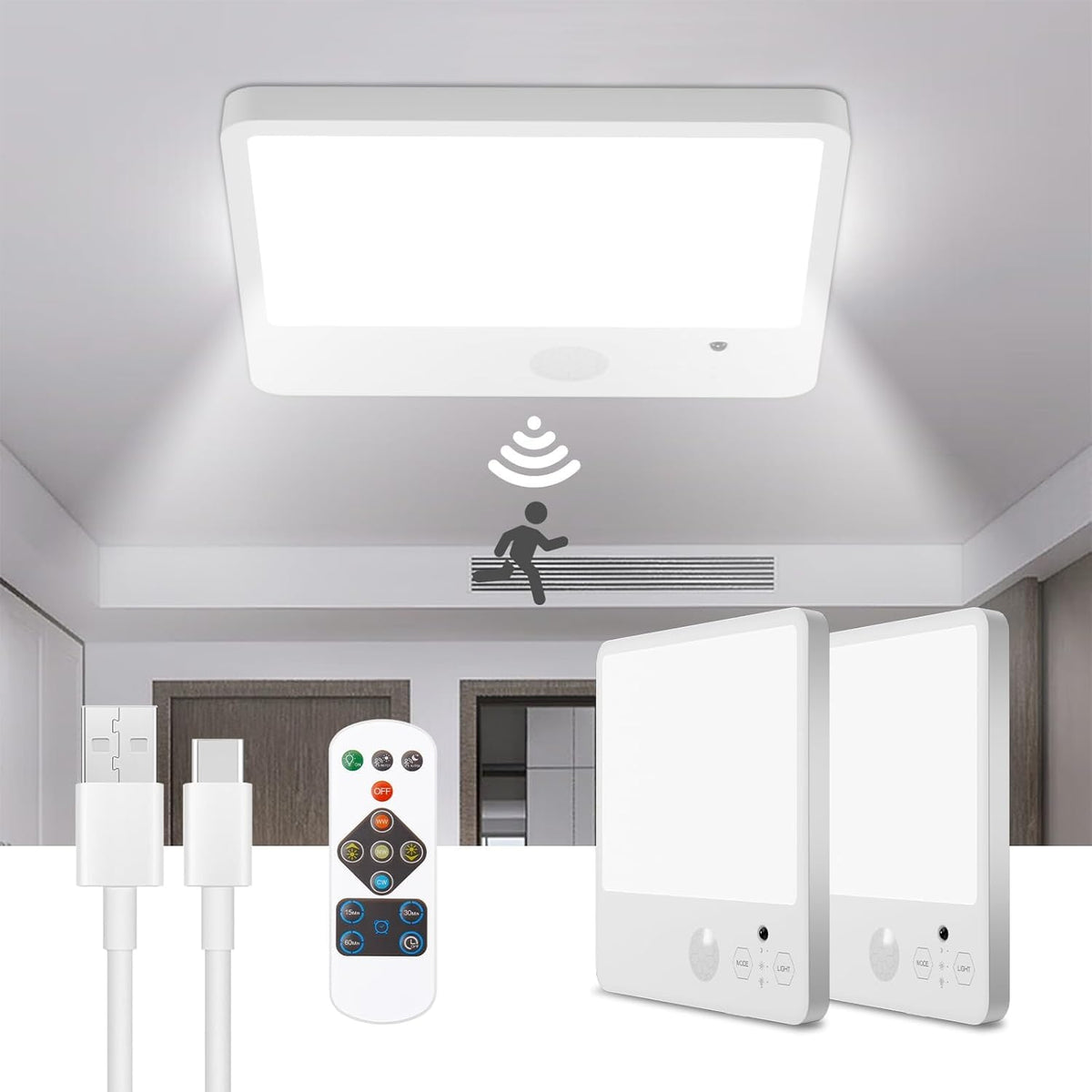 Tnight battery-operated ceiling light with motion sensor for hands-free hallway lighting