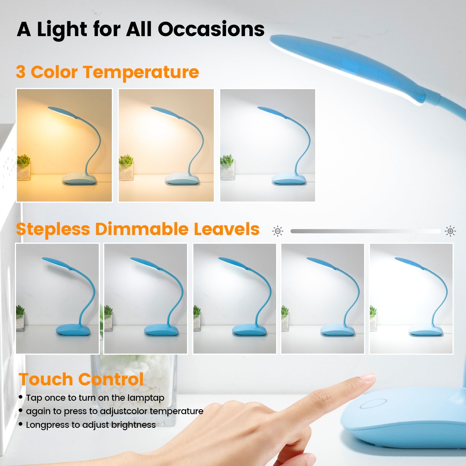 TNNOP desk lamp shows 2000mAh battery for extended use.