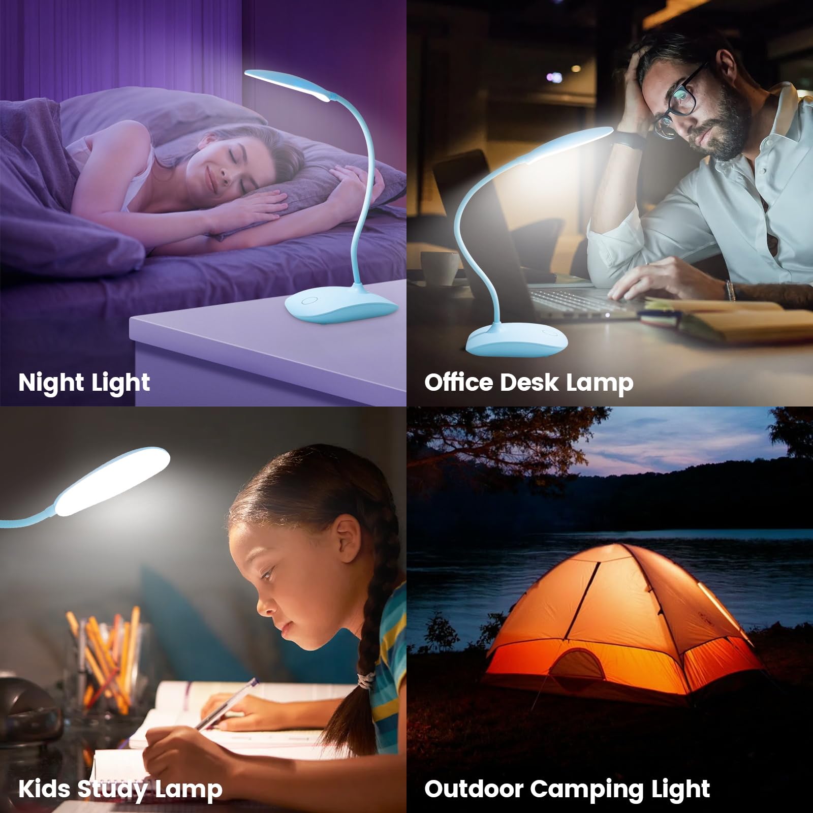 TNNOP desk lamp in a dorm or bedroom setup for study or sleep spaces.