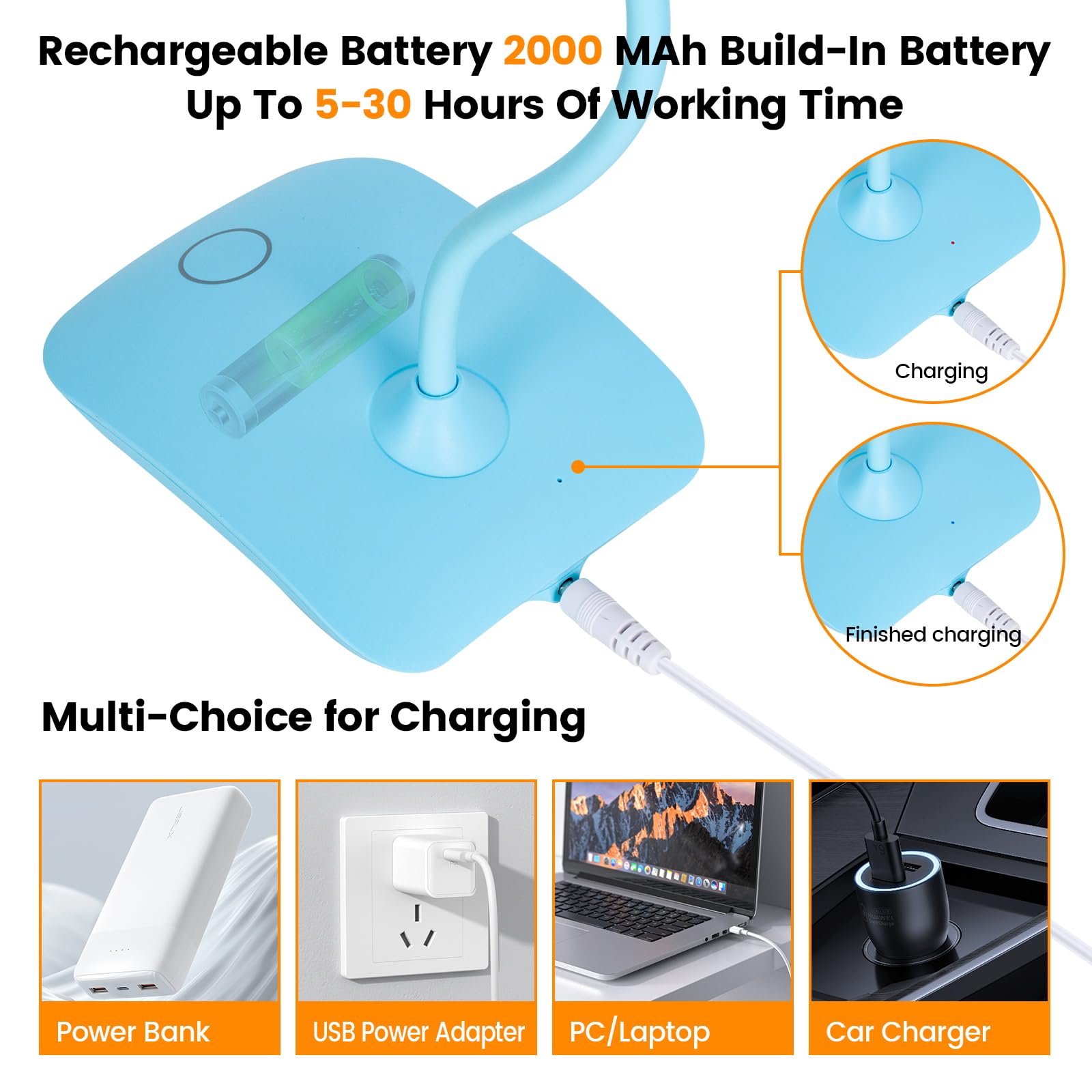 TNNOP desk lamp USB charging option compatible with laptop and adapter.