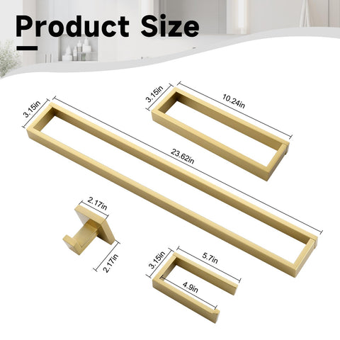 TNOMS brushed gold bathroom layout showcases coordinated accessories for a neat space.