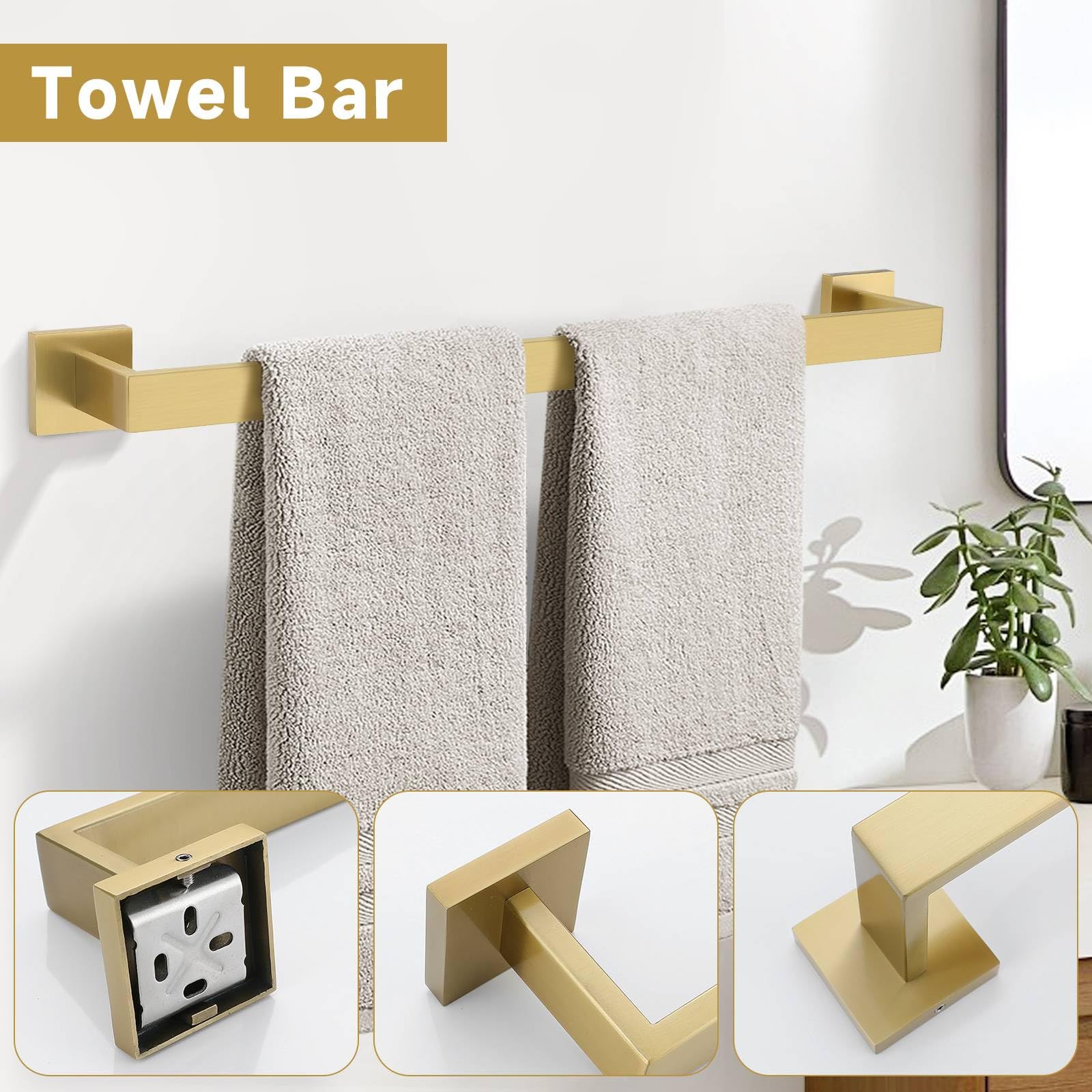 TNOMS brushed gold towel ring complements sink area with easy towel access