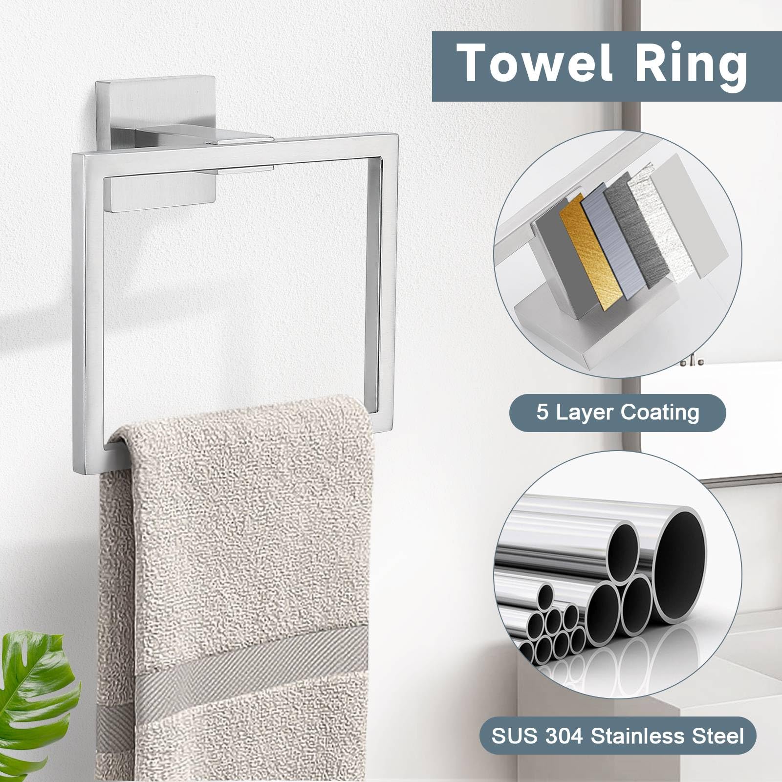 TNOMS brushed nickel toilet paper holder keeps essentials within easy reach.