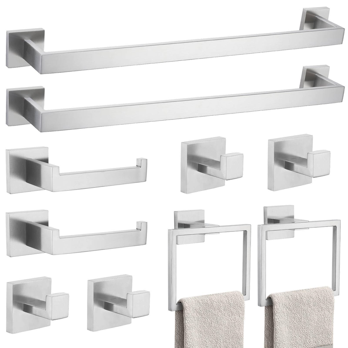 TNOMS brushed nickel towel bar 23.6 inch for clean bathroom organization.