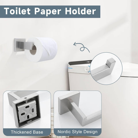 TNOMS brushed nickel towel hooks set for versatile bathroom hanging space.