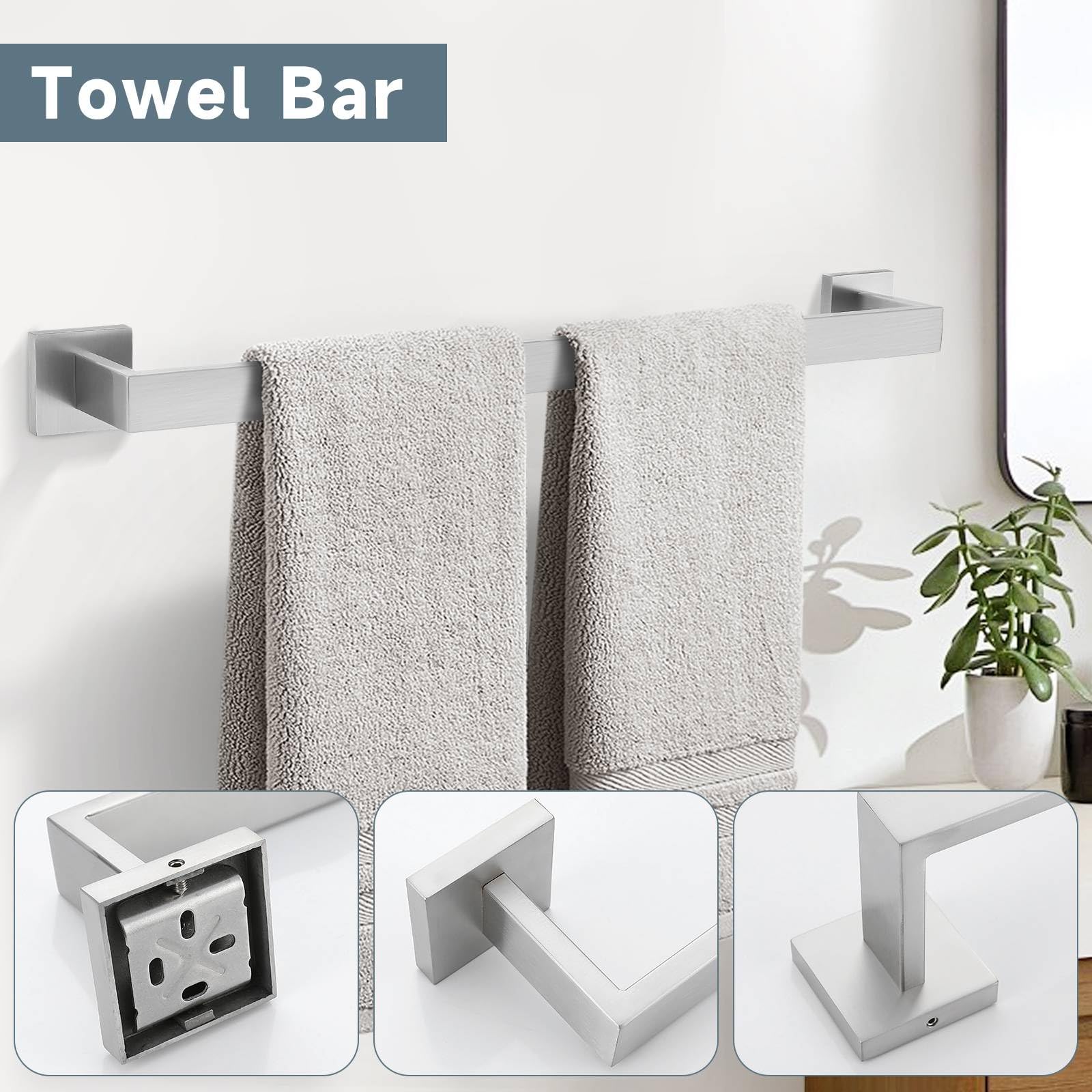 TNOMS brushed nickel towel ring adds compact storage with modern flair.