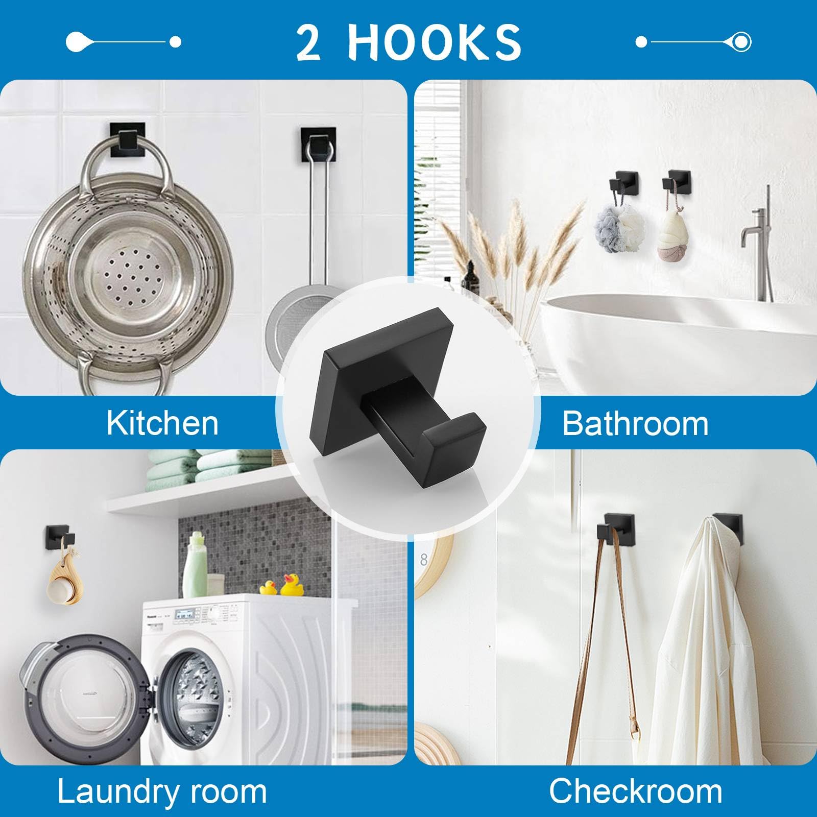 TNOMS matte black toilet paper holder blends with fixtures and reduces clutter.