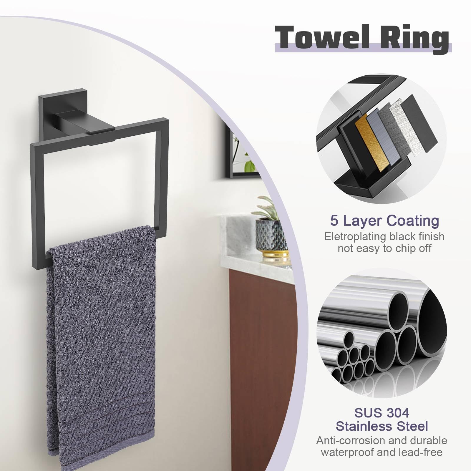 TNOMS base stability feature highlights secure wall-mounted towel rack