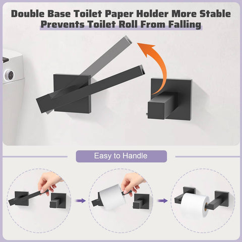TNOMS matte black towel bar set with durable stainless construction for longevity