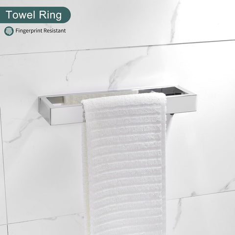TNOMS polished-chrome towel ring close-up shows easy-clean surface.