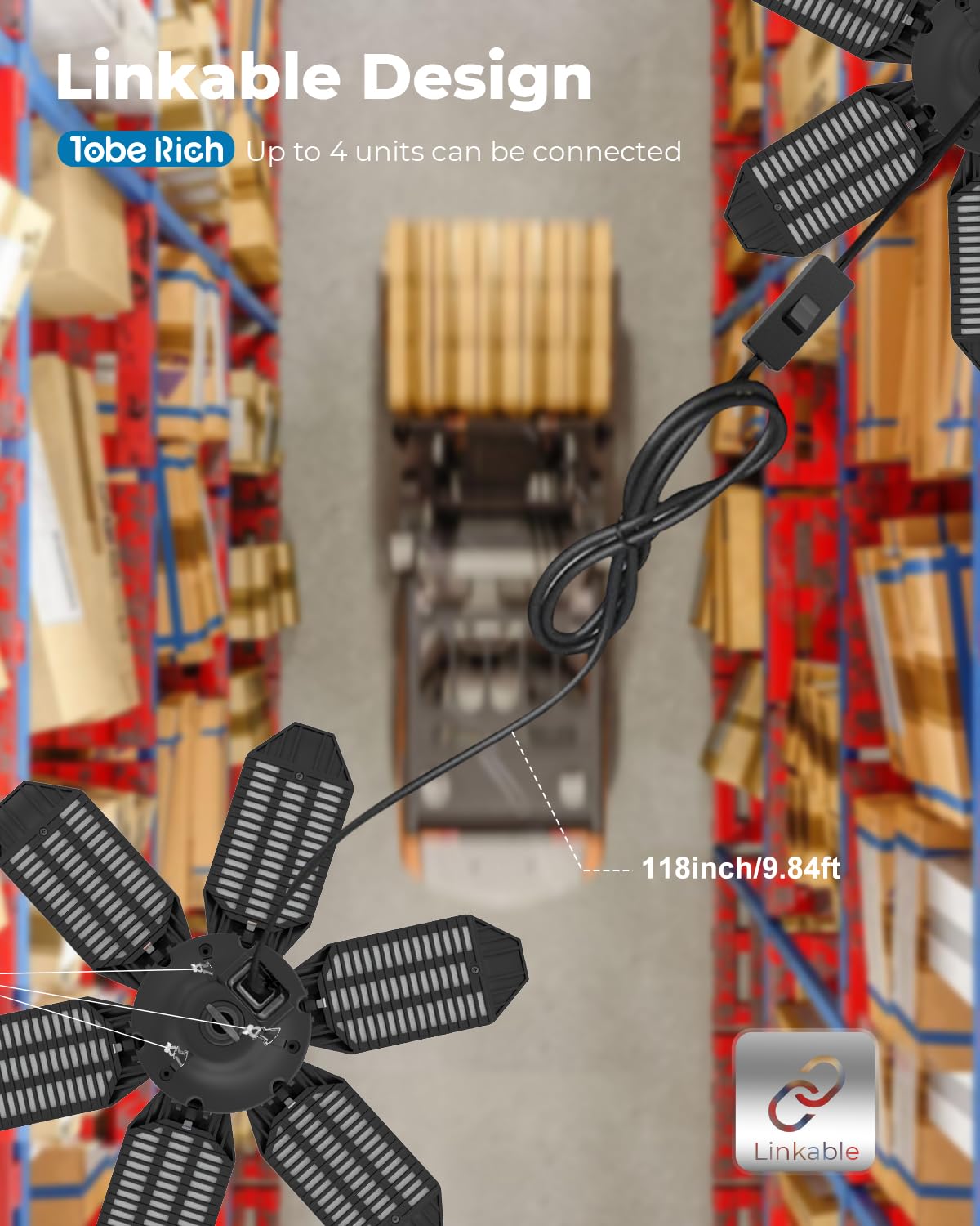 Toberich 2-pack garage light with 6500K daylight tone for clear visibility.