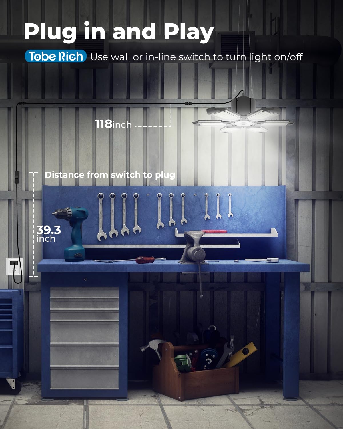 Toberich 2-pack garage light adjustable panels offer customizable lighting angles.