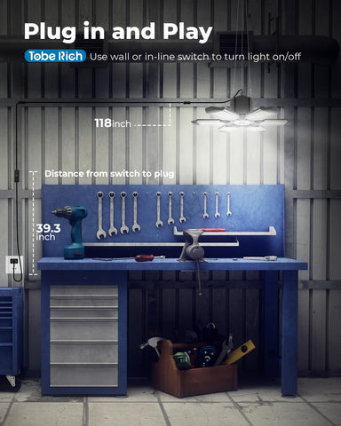 Toberich 2-pack garage light adjustable panels offer customizable lighting angles.