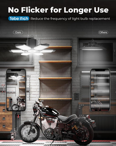 Toberich 2-pack garage light built-in outlet enables convenient power access.