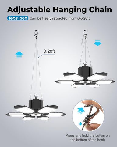 Toberich 2-pack garage light has superior heat dissipation for long-lasting performance.