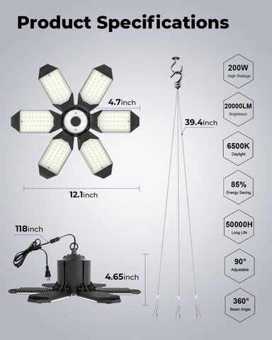 Toberich 2-pack garage light features PC and aluminum body for durability.