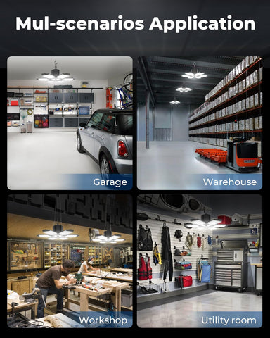 Toberich 2-pack garage light delivers wide-area coverage with 360-degree lighting.