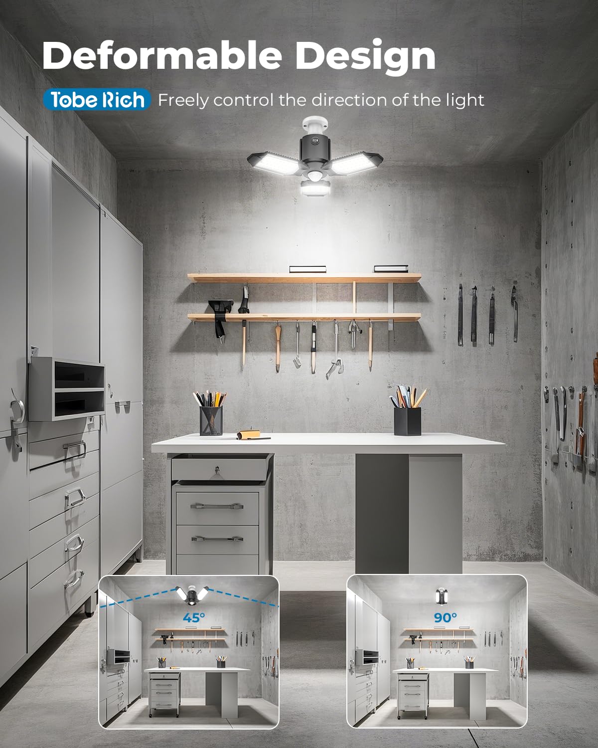 Toberich deformable panels adjusted to 90 degrees for targeted lighting