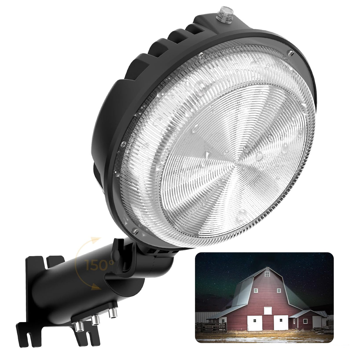 toberich LED Barn Light front view shows wide outdoor coverage for driveways