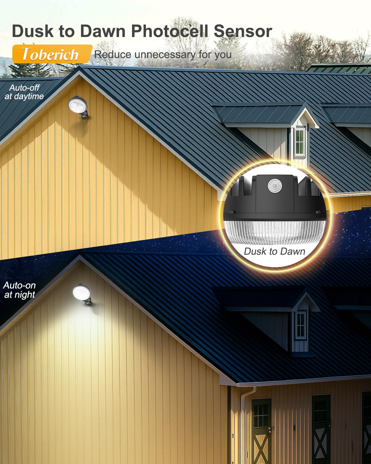 toberich LED Barn Light photocell sensor powers dusk-to-dawn efficiency
