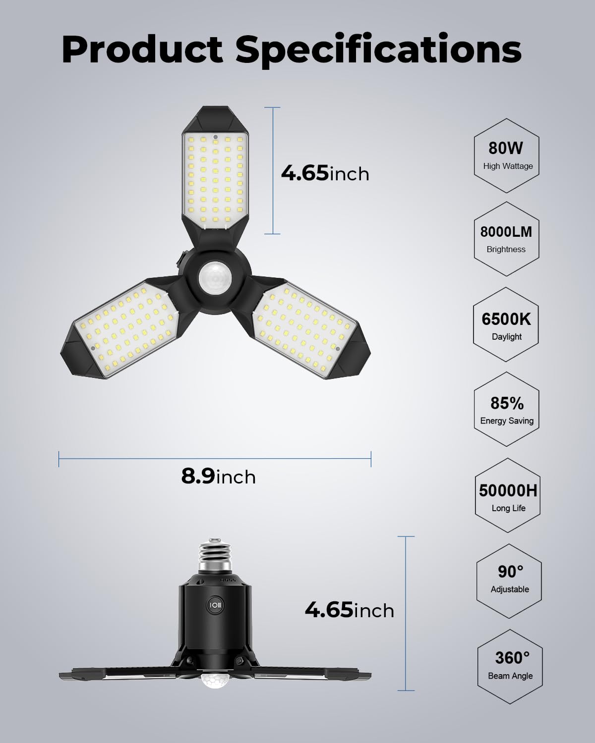 Toberich Motion Sensor Garage Light easy installation into standard sockets