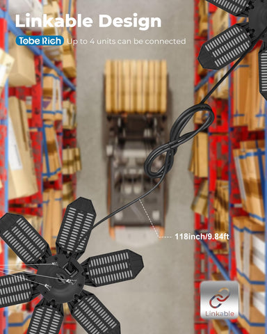 Toberich linkable design supports expanding garage lighting up to four fixtures.