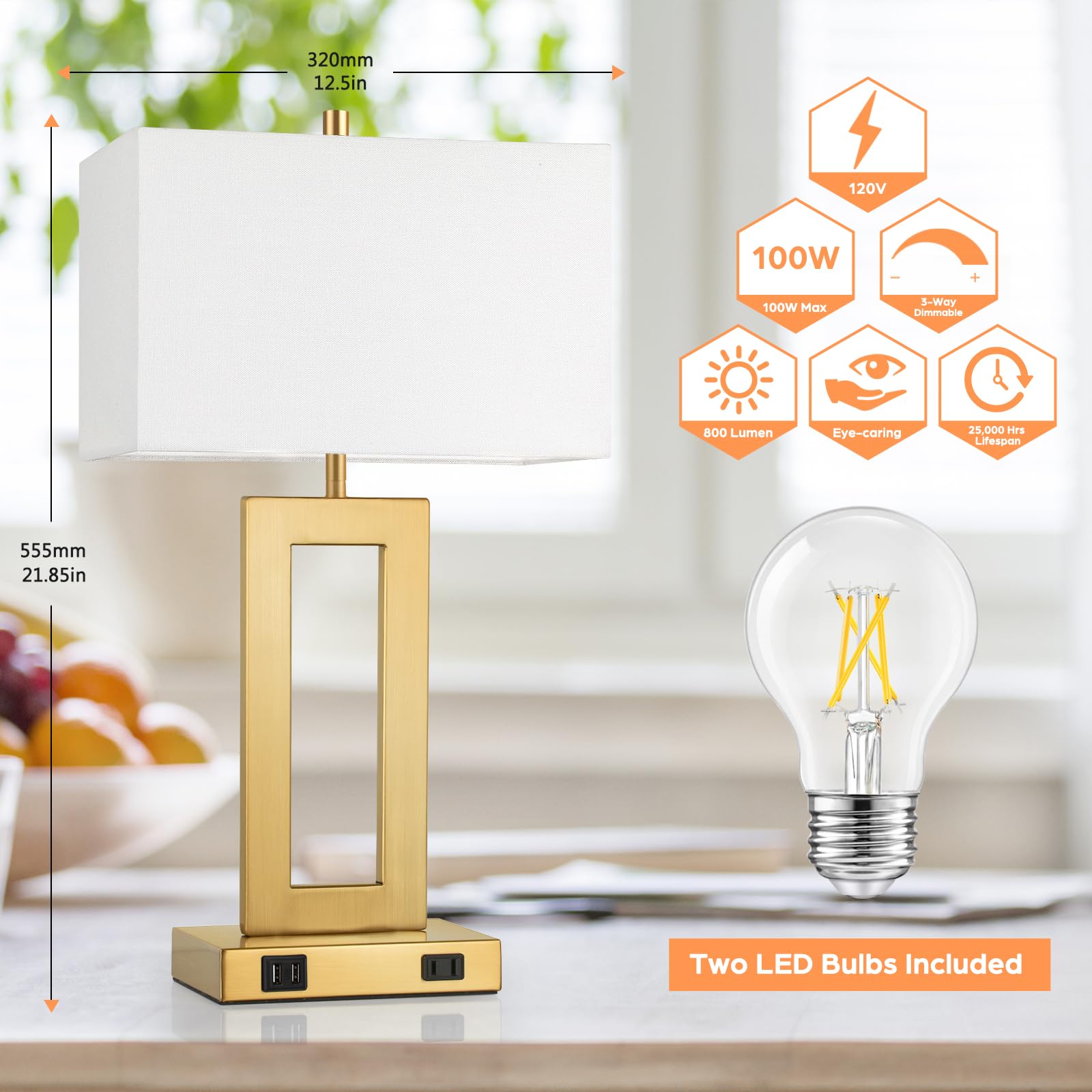 TOBUSA 22'' lamps with AC outlet for extra power at bedside