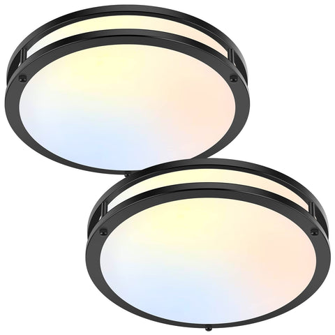 TOBUSA 2-pack LED ceiling lights in black finish with 13-inch diameter provide bright, even room lighting.