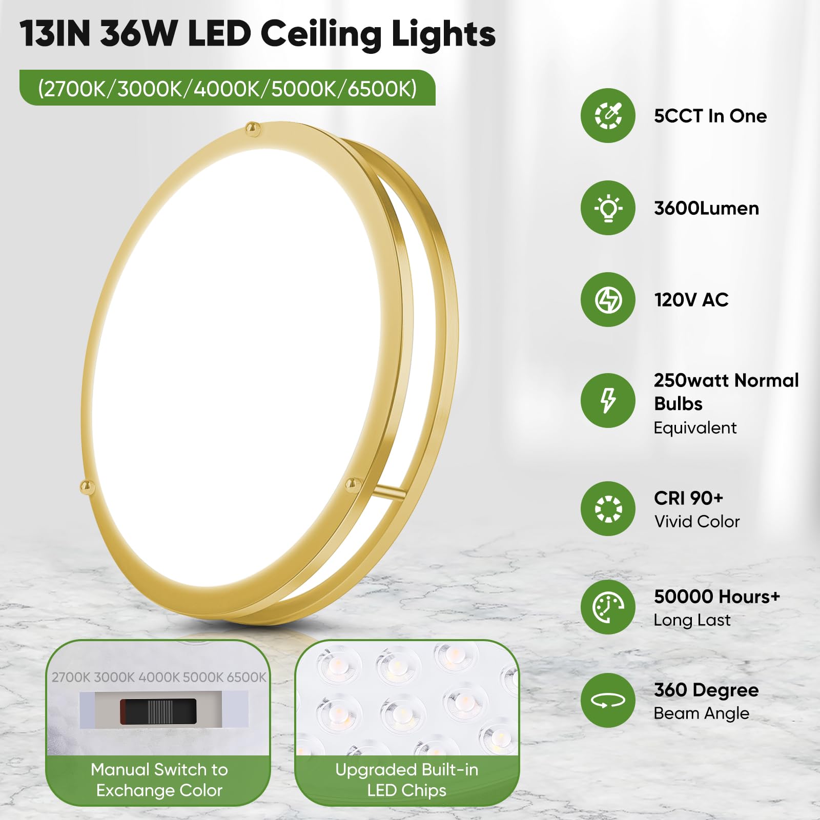 TOBUSA 3600-lumen LEDs deliver bright, energy-saving illumination for any room.