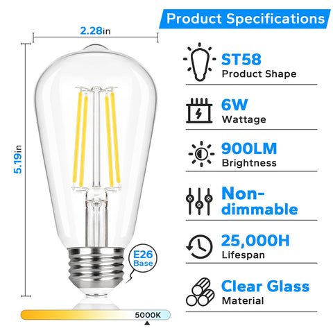 TOBUSA 60W-equivalent LED Edison bulbs with 6W consumption, energy-saving