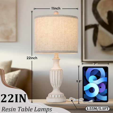 TOBUSA antique-white resin base lamps highlight vintage charm and steady desk lighting.