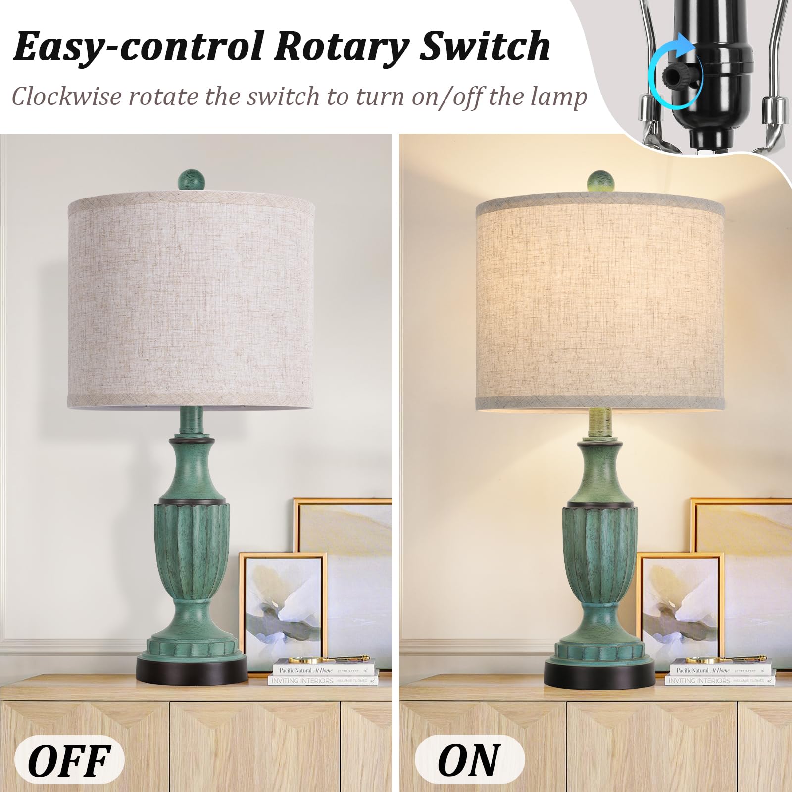 TOBUSA dual bedside lamps provide balanced illumination for nightstands.