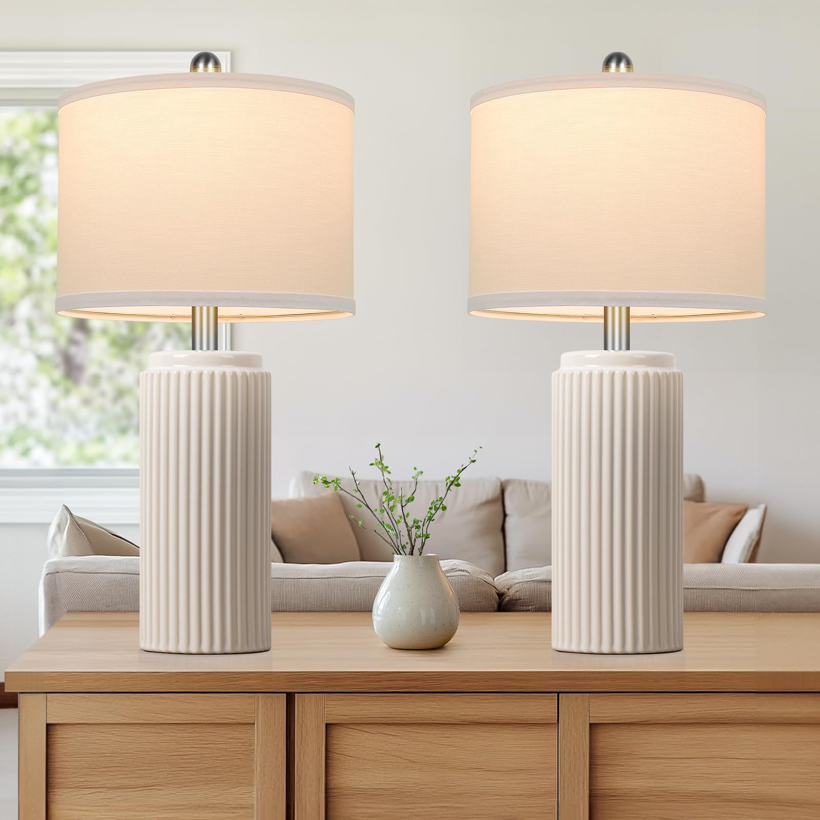 TOBUSA ceramic table lamps set 2 for living room with warm, inviting glow